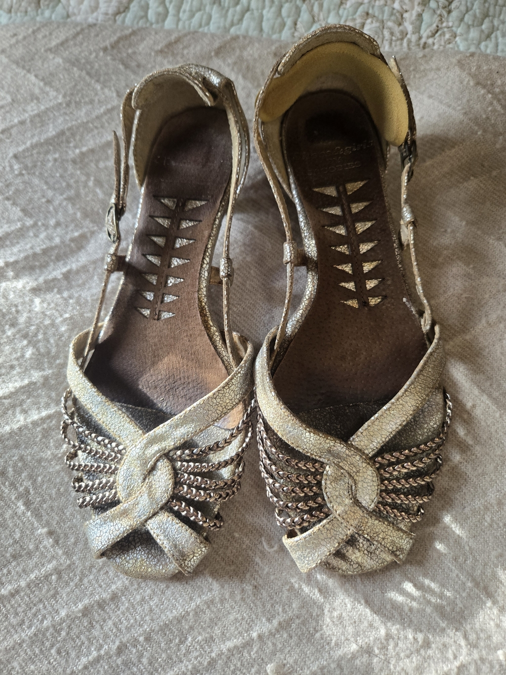 Metallic Gold Braided Chain-Detail Women's Sandals